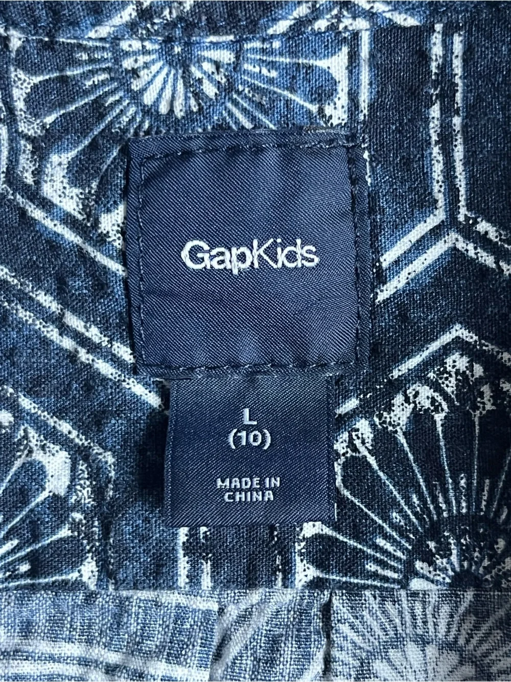 GAP Kids Boy’s Blue Hexagon Print Short-Sleeve Button-Down Shirt, L (10), NWOT